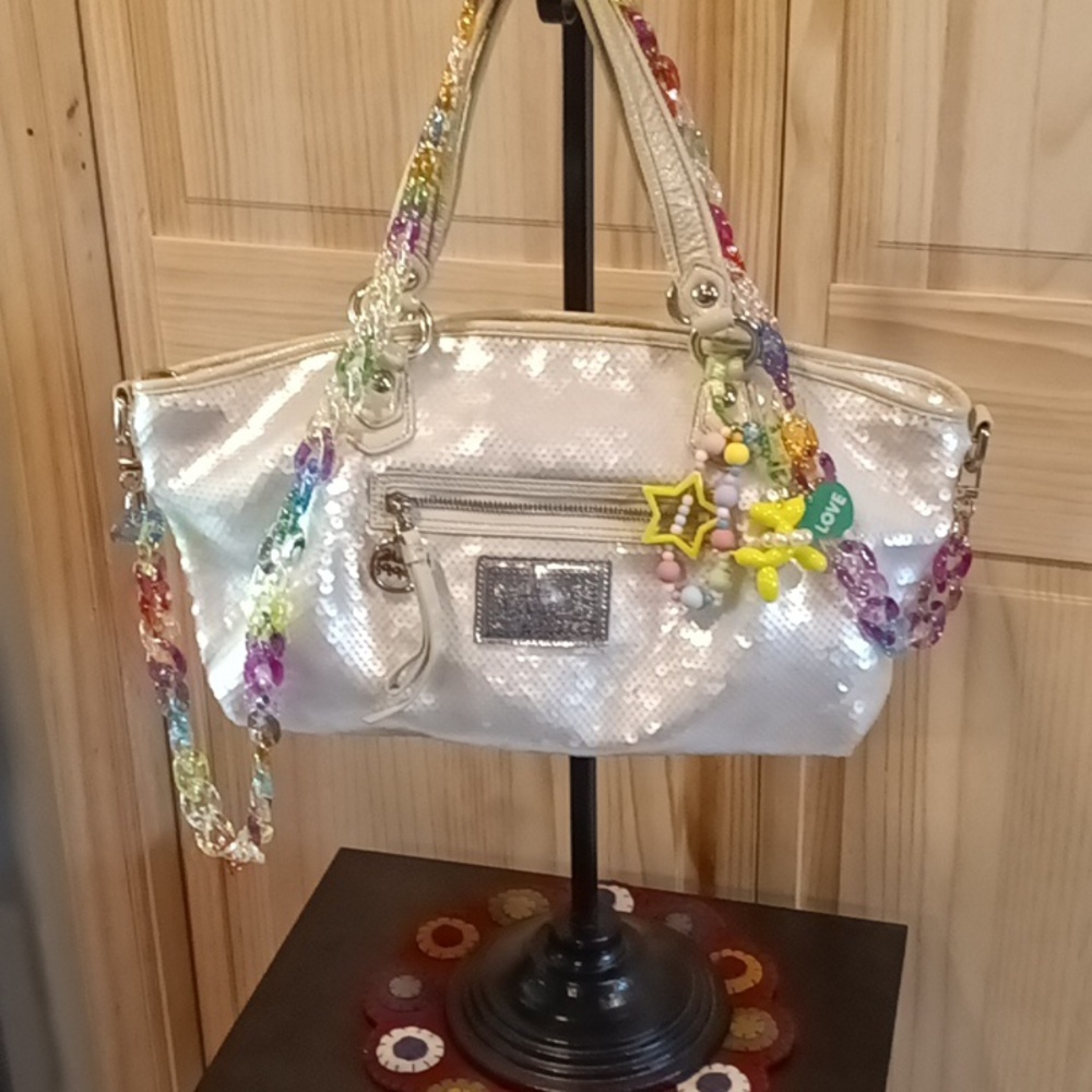 Sparkling White Sequin Coach Rocker Bag Y2K